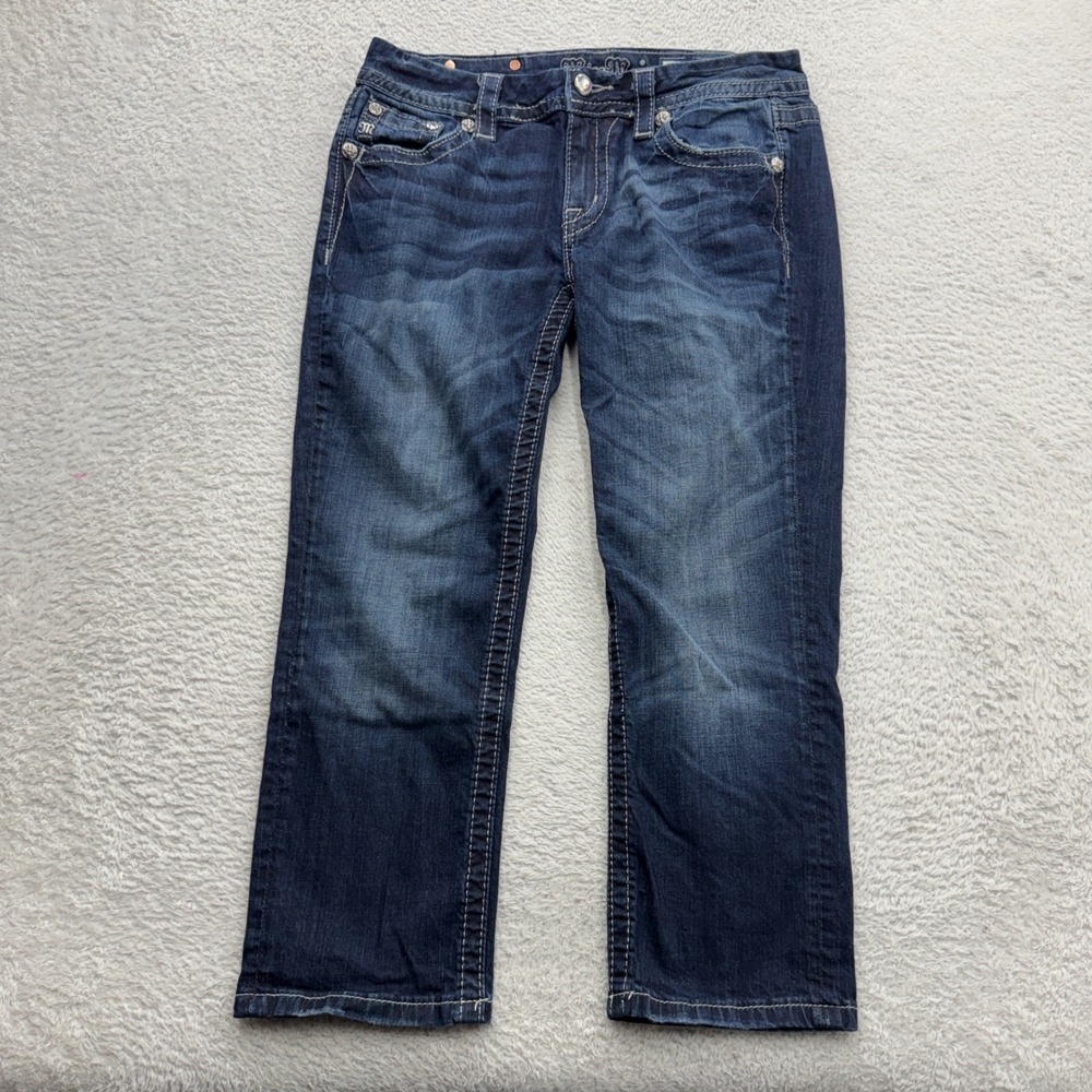 Miss Me Easy Cropped Jeans Mens‎ 29 Dark Wash Mid Rise JE8111EC Heavy Stitch